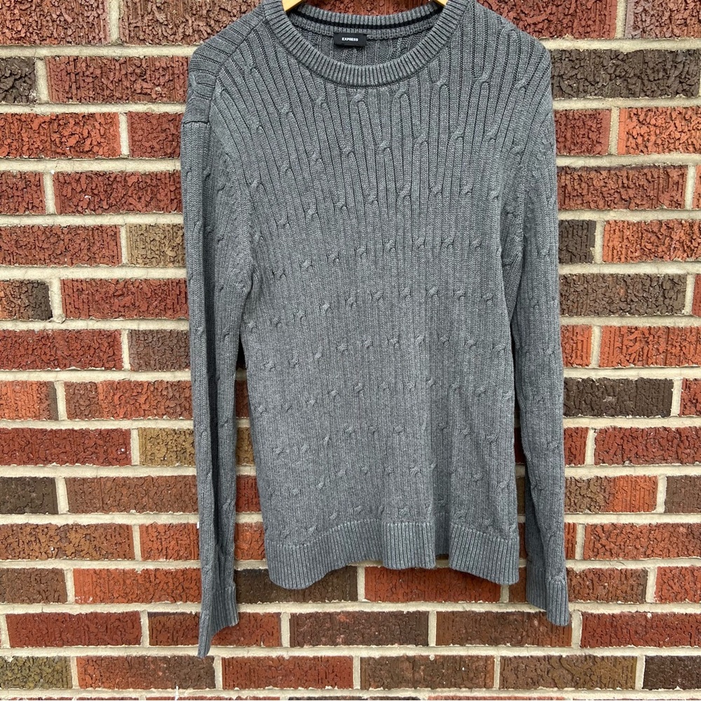 Express Gray Cable Knit Pullover Sweater - image 2